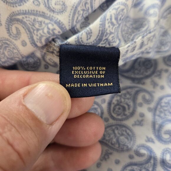 Cremieux Premium Denim Paisley Button Up Shirt White Blue Coastal Men XL - Picture 9 of 10